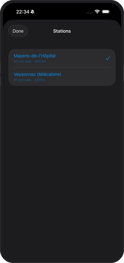 iPhone station picker showing nearby stations